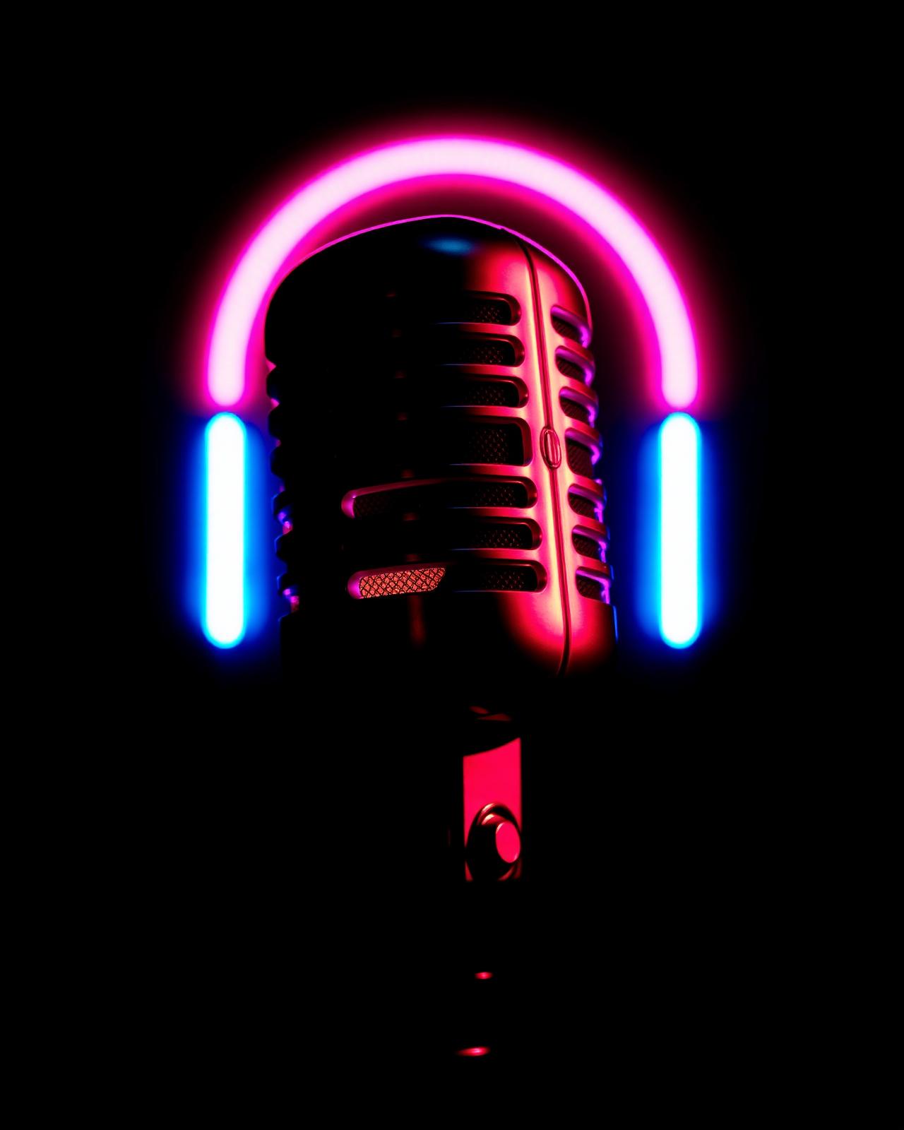Vintage tube microphone glowing